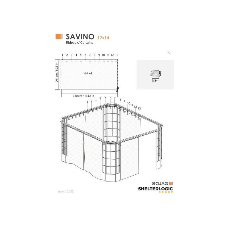 Sojag Curtains for Savino 12x14 Gazebo - Grey (135-9167221)