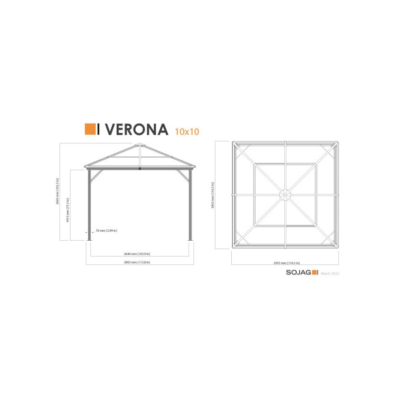 Sojag Verona 10x10 Gazebo Kit - Charcoal (310-9168464)