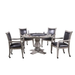 Montecito 48-in Poker Table and Dining Top with 4 Arm Chairs - Rustic Gray (BG5019)
