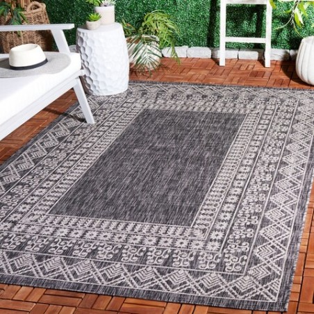 Safavieh Courtyard Collection Outdoor 5'3"x7'7" Medium Rectangle Rug - Black/Beige (CY8484-36621-5)