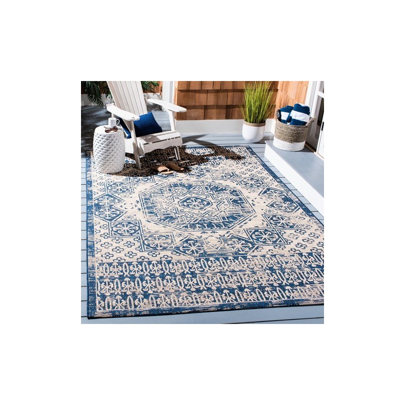Safavieh Courtyard Collection Outdoor 5'3"x7'7" Medium Rectangle Rug - Beige/Navy (CY8578-25812-5)