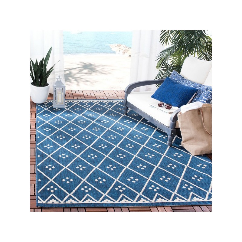 Safavieh Courtyard Collection Outdoor 5'3"x7'7" Medium Rectangle Rug - Navy/Light Beige (CY6303-258-5)