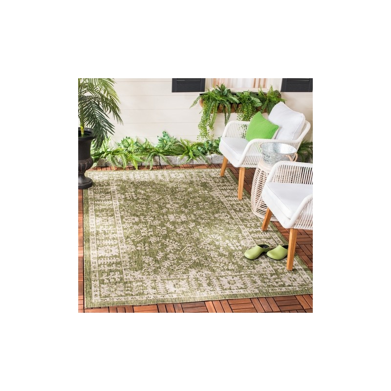 Safavieh Courtyard Collection Outdoor 5'3"x7'7" Medium Rectangle Rug - Green/Beige (CY8678-379-5)