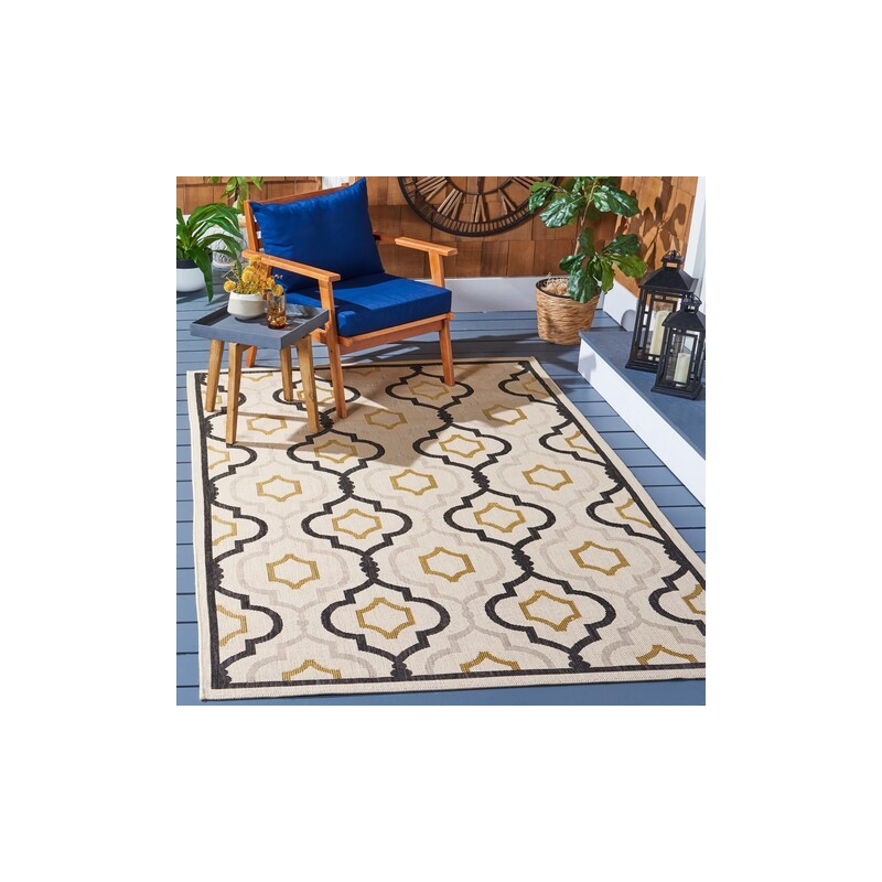 Safavieh Courtyard Collection Outdoor 5'3"x7'7" Medium Rectangle Rug - Beige/Black (CY7938-256A21-5)