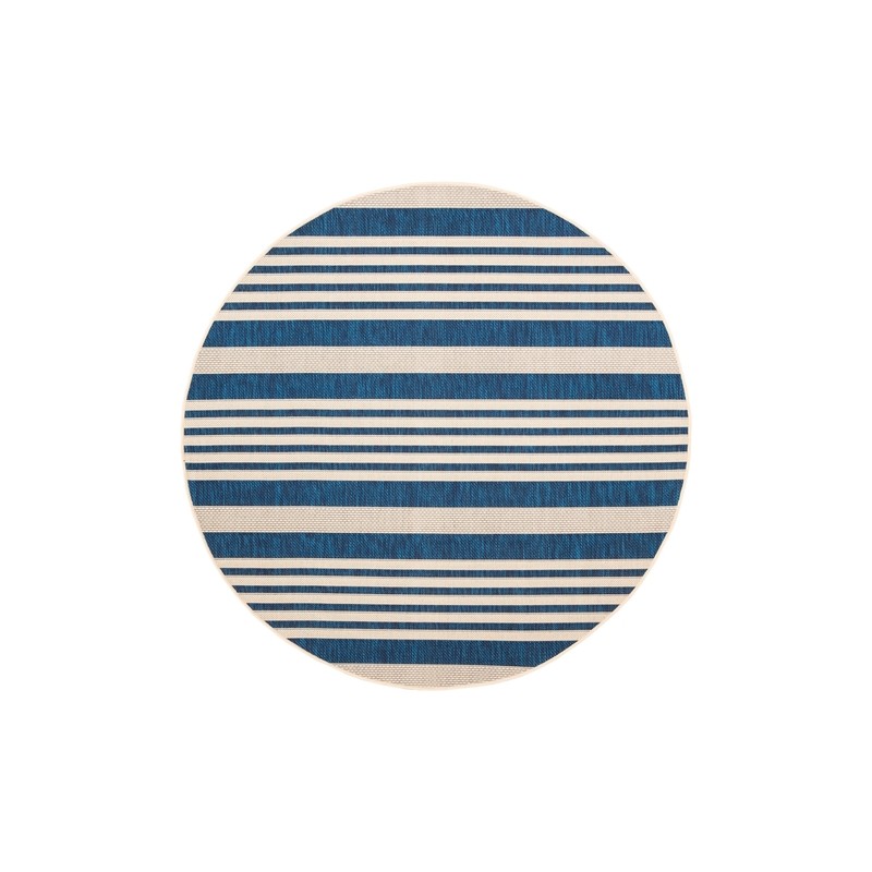 Safavieh Courtyard Collection Outdoor 4'x4' Round Rug - Navy & Beige Stripes (CY6062-268-4R)