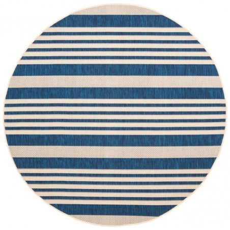 Safavieh Courtyard Collection Outdoor 4'x4' Round Rug - Navy & Beige Stripes (CY6062-268-4R)