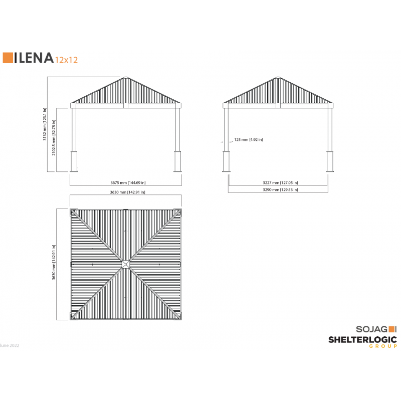 Sojag Lena 12x12 Hard Top Gazebo Kit - Gray (500-9168921)