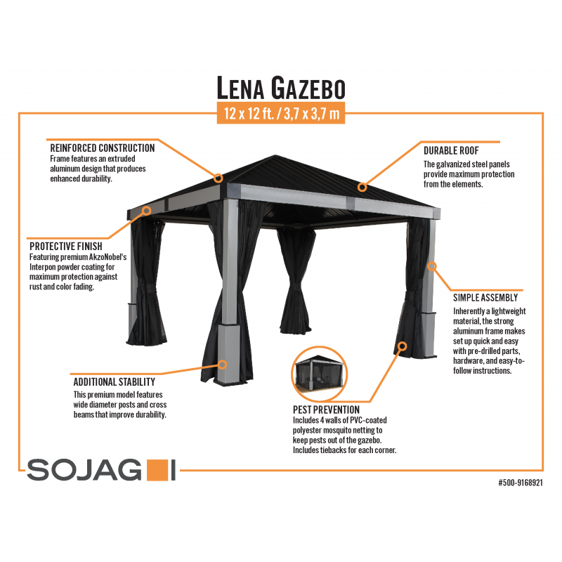 Sojag Lena 12x12 Hard Top Gazebo Kit - Gray (500-9168921)