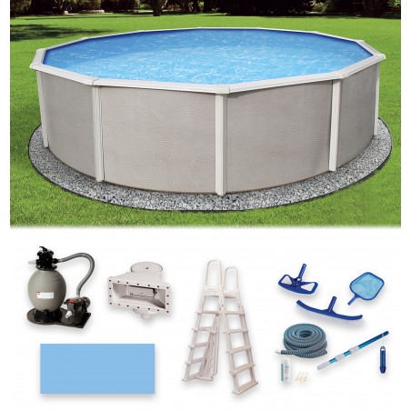 Blue Wave Belize 24-ft Round 52-in Deep 6-in Top Rail Swimming Pool Package (NB3034)