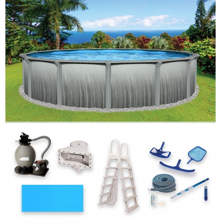 Blue Wave Martinique 18-ft Round 52-in Deep 7-in Top Rail Metal Wall Swimming Pool Package (NB3112)
