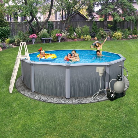 Blue Wave Martinique 18-ft Round 52-in Deep 7-in Top Rail Metal Wall Swimming Pool Package (NB3112)