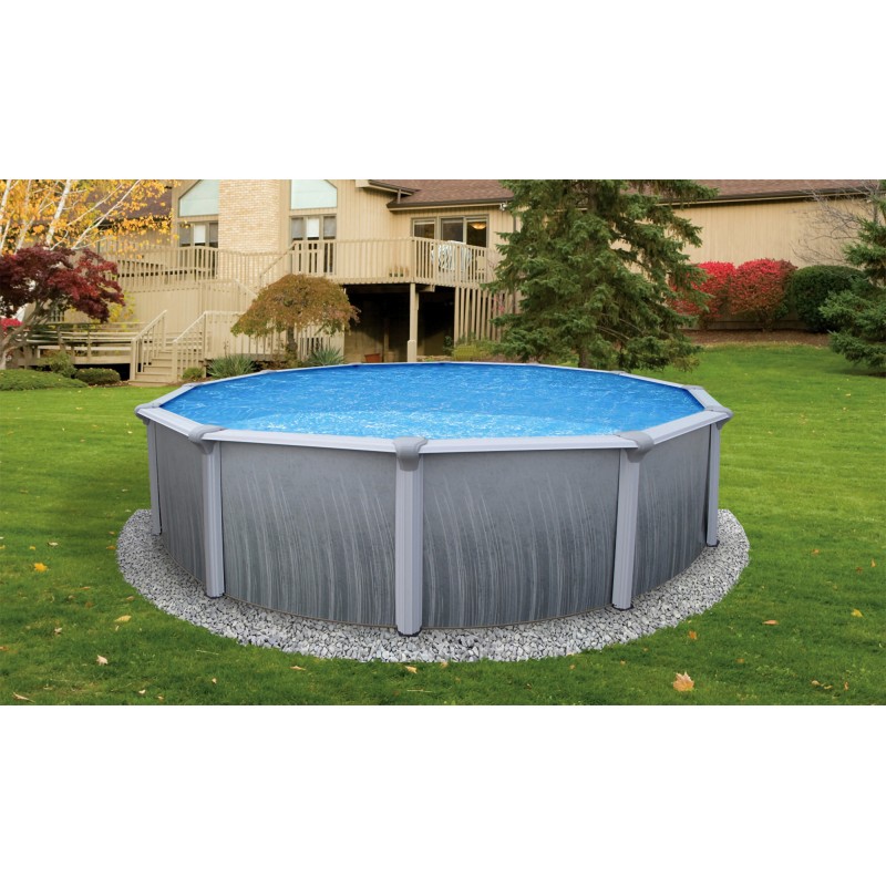 Blue Wave Martinique 27-ft Round 52-in Deep 7-in Top Rail Metal Wall Swimming Pool Package (NB3116)