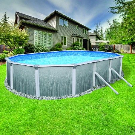 Blue Wave Martinique 12-ft x 24-ft Oval 52-in Deep 7-in Top Rail Metal Wall Swimming Pool Package (NNB3121)