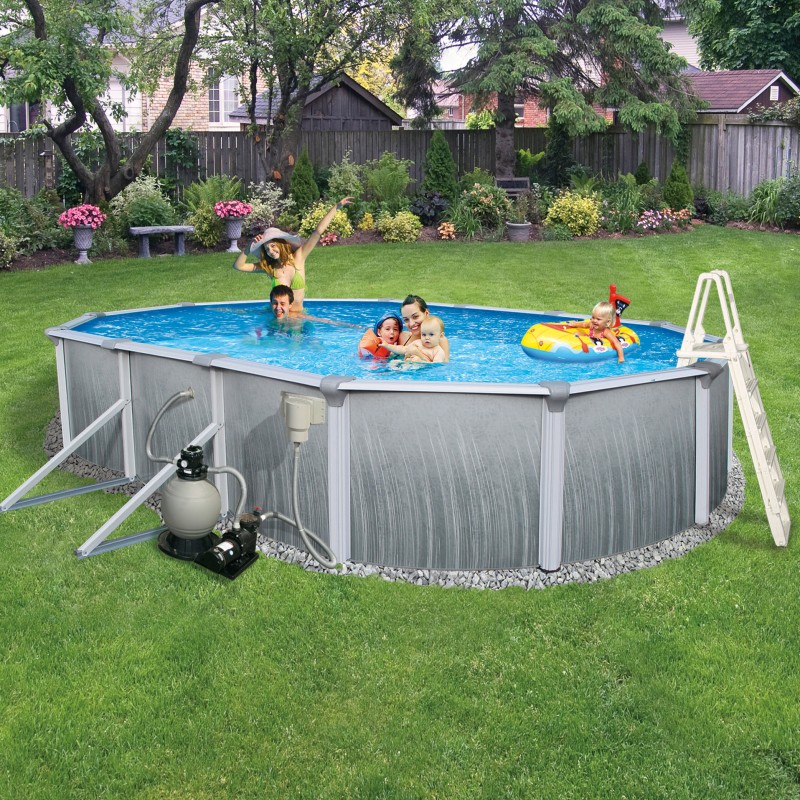 Blue Wave Martinique 15-ft x 30-ft Oval 52-in Deep 7-in Top Rail Metal Wall Swimming Pool Package(NB3123)