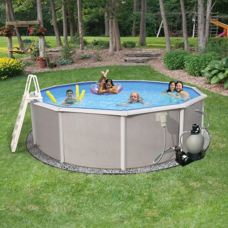 Blue Wave Belize 27-ft Round 52-in Deep 6-in Top Rail Swimming Pool Package (NB3035)