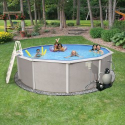 Blue Wave Belize 15-ft Round 52-in Deep 6-in Top Rail Swimming Pool Package (NB3031)