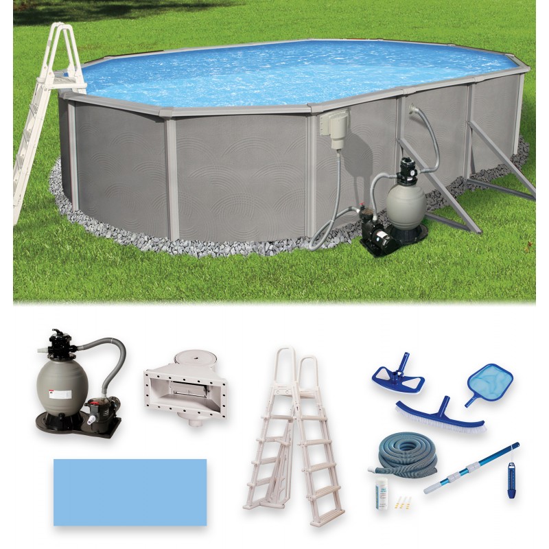 Blue Wave Belize 15-ft x 30-ft Oval 52-in Deep 6-in Top Rail Swimming Pool Package (NB3044)
