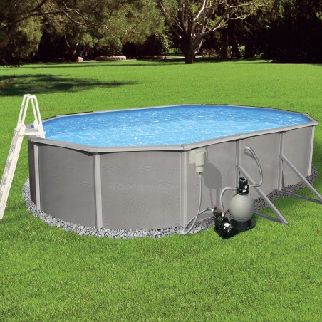 Blue Wave Belize 12-ft x 24-ft Oval 52-in Deep 6-in Top Rail Swimming Pool Package (NB3040)