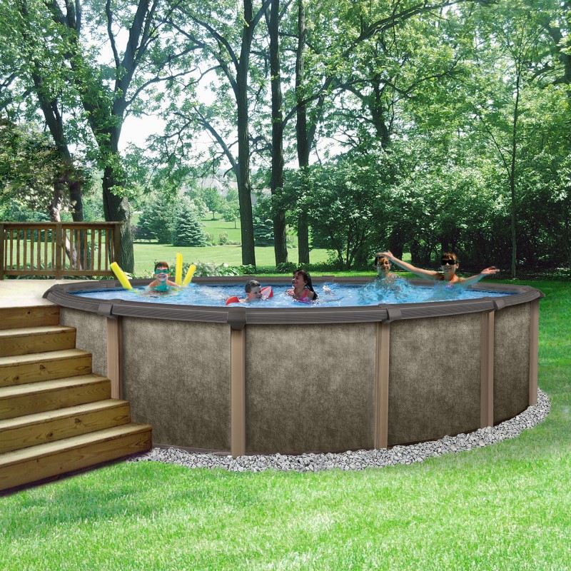 Blue Wave Riviera 18-ft Round 54-in Deep 8-in Top Rail Metal Wall Swimming Pool Package (NB3604)