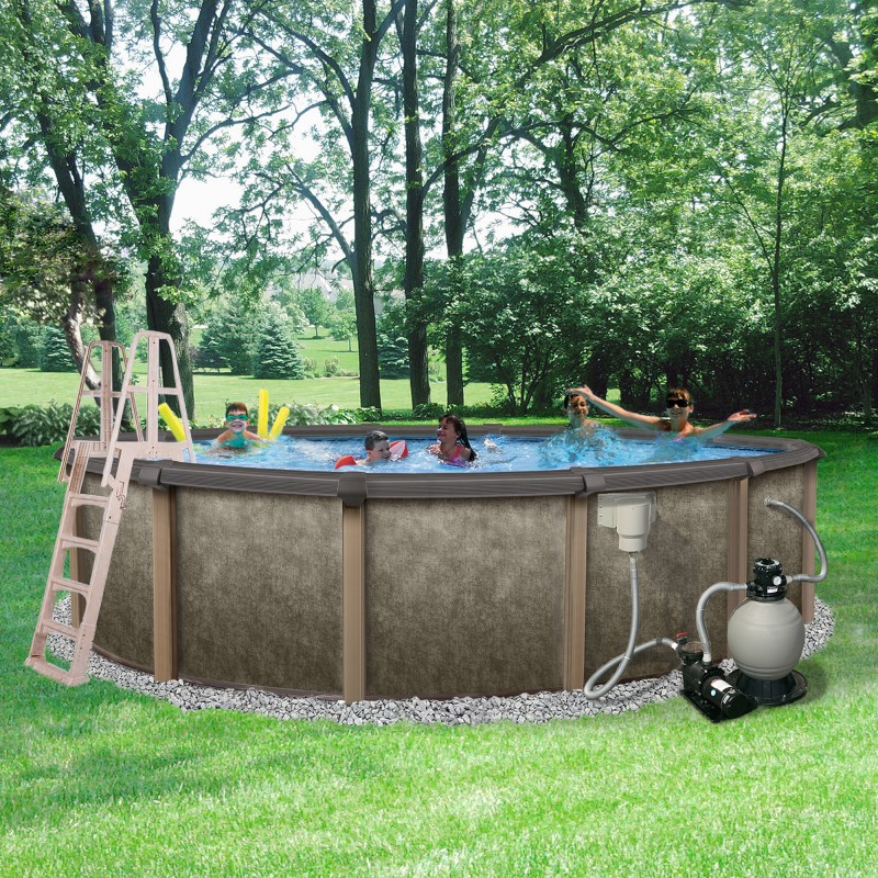 Blue Wave Riviera 18-ft Round 54-in Deep 8-in Top Rail Metal Wall Swimming Pool Package (NB3604)