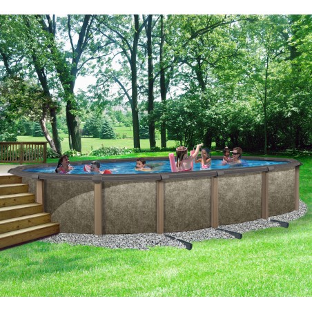 Blue Wave Riviera 15-ft x 30-ft Oval 54-in Deep 8-in Top Rail Metal Wall Swimming Pool Package (NB3624)