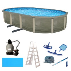 Blue Wave Trinity 18-ft x 33-ft Oval 52-in Deep Steel Wall Pool Package with 7-in Top Rail (NB19916)