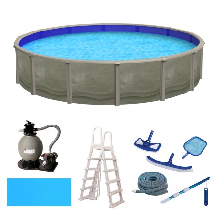 Blue Wave Trinity 18-ft Round 52-in Deep Steel Wall Pool Package with 7-in Top Rail (NB19911)