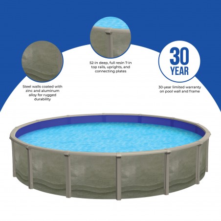 Blue Wave Trinity 27-ft Round 52-in Deep Steel Wall Pool Package with 7-in Top Rail (NB19914)