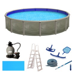 Blue Wave Trinity 27-ft Round 52-in Deep Steel Wall Pool Package with 7-in Top Rail (NB19914)