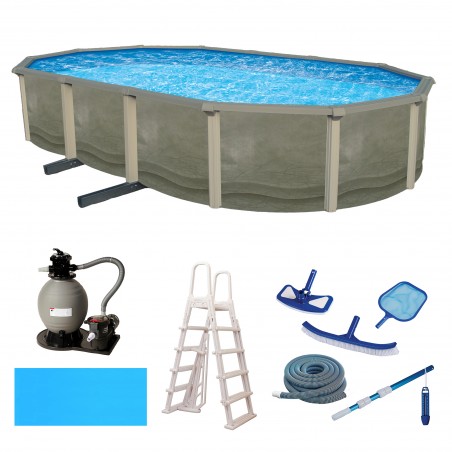 Blue Wave Trinity 15-ft x 30-ft Oval 52-in Deep 7-in Top Rail Steel Wall Swimming Pool Package (NB19915)