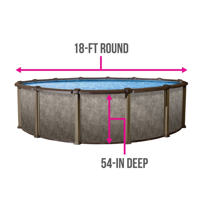 Blue Wave Riviera 18-ft Round 54-in Deep 8-in Top Rail Metal Wall Swimming Pool Package (NB3604)