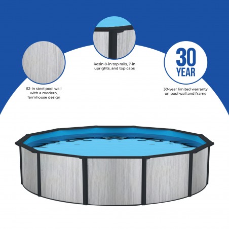 Blue Wave Savannah 24-ft Round 52-in Deep Hybrid Pool Package with 8-in Top Rail (NB19918)