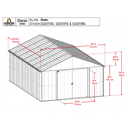 Arrow 12x17 Classic Metal Shed  - Charcoal (CLG1217CC)