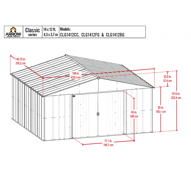 Arrow 14x12 Classic Metal Shed - Charcoal (CLG1412CC)