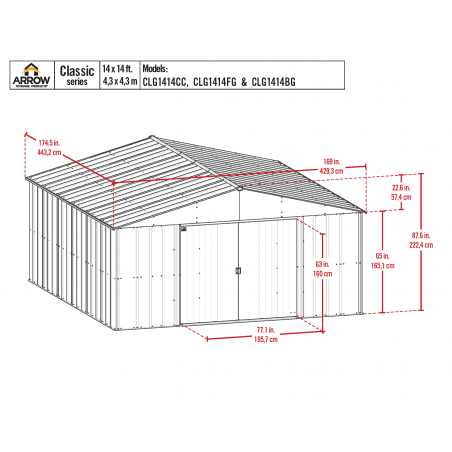 Arrow 14x15 Classic Metal Shed - Charcoal (CLG1414CC) Arrow 14x15 Classic Metal Shed - Charcoal (CLG1414CC)
