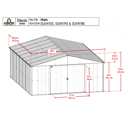 Arrow 14x17 Classic Metal Shed - Flute Grey (CLG1417FG)