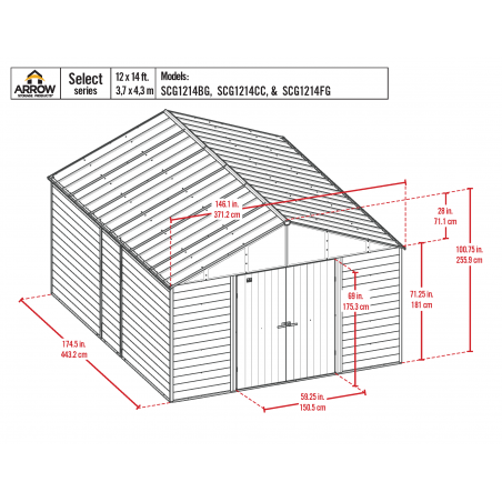 Arrow 12x14 Select Steel Storage Shed - Flute Grey (SCG1214FG)