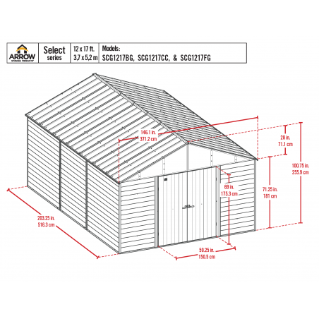 Arrow 12x17 Select Steel Storage Shed - Flute Grey (SCG1217FG)