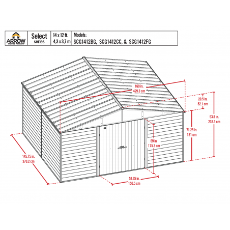 Arrow 14x12 Select Steel Storage Shed - Blue Grey (SCG1412BG)