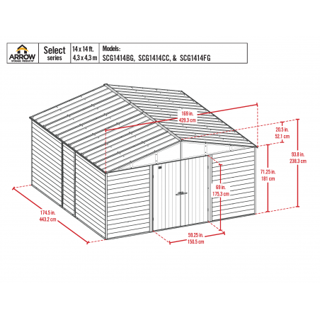 Arrow 14x14 Select Steel Storage Shed - Blue Grey (SCG1414BG)