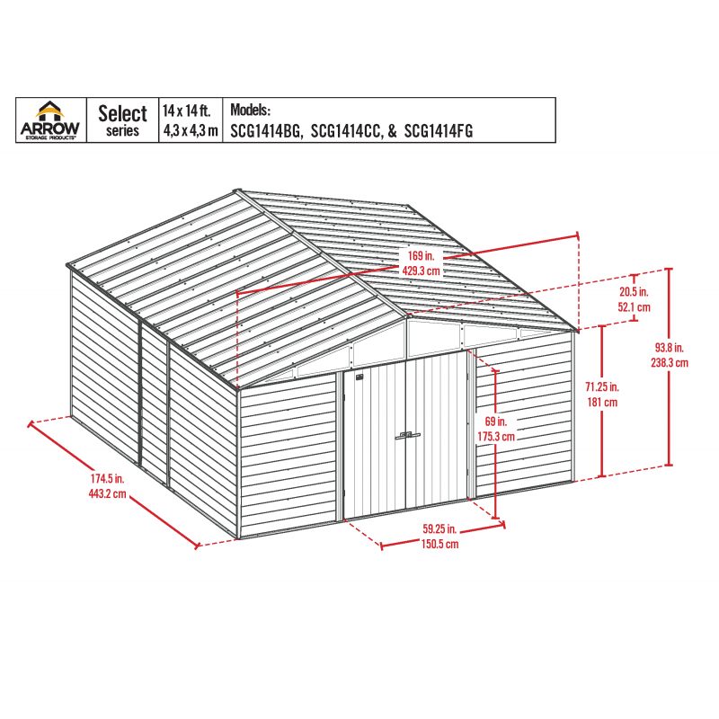 Arrow 14x14 Select Steel Storage Shed - Charcoal (SCG1414CC)