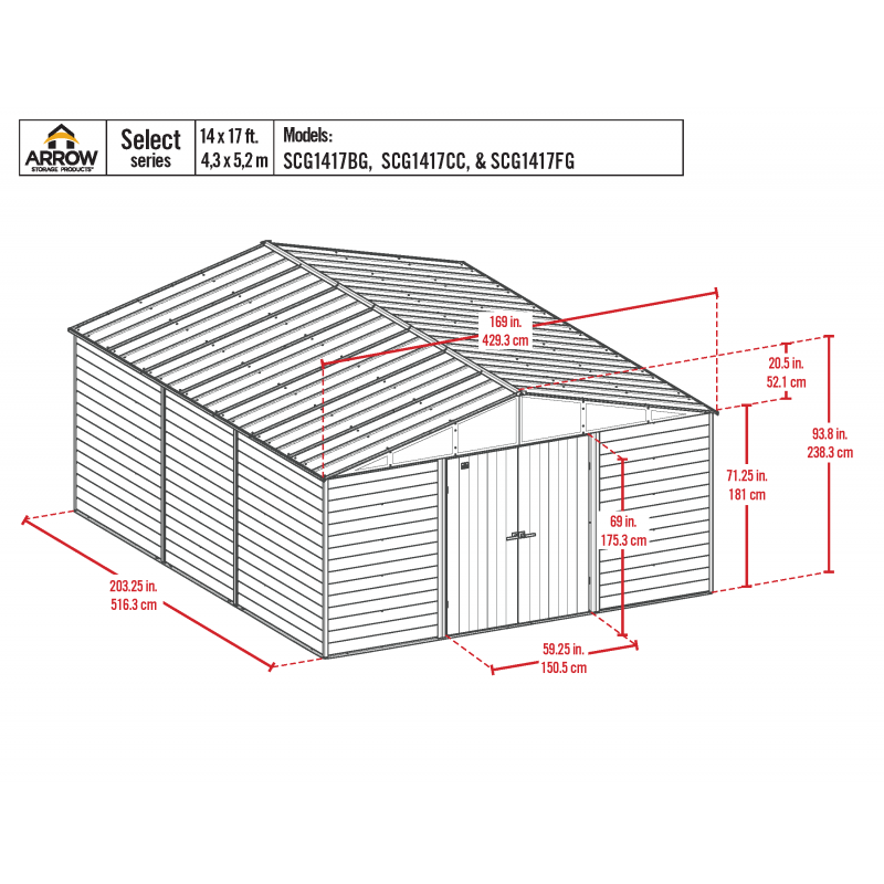 Arrow 14x17 Select Steel Storage Shed - Blue Grey (SCG1417BG)