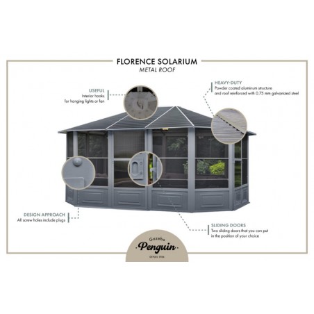 Gazebo Penguin Florence - Solarium 12x15 Metal Roof - Gray (41215MR-32) Gazebo Penguin Florence - Solarium 12x15 Metal Roof - Gray (41215MR-32)
