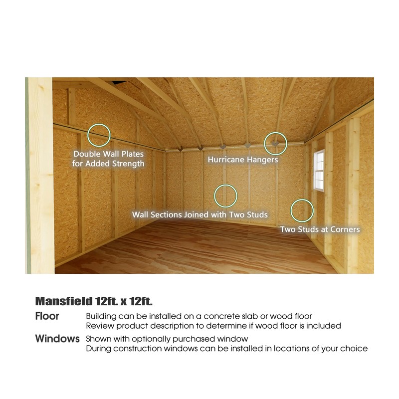 Best Barns Mansfield 12x12 Wood Storage Shed Kit (mansfield_1212)