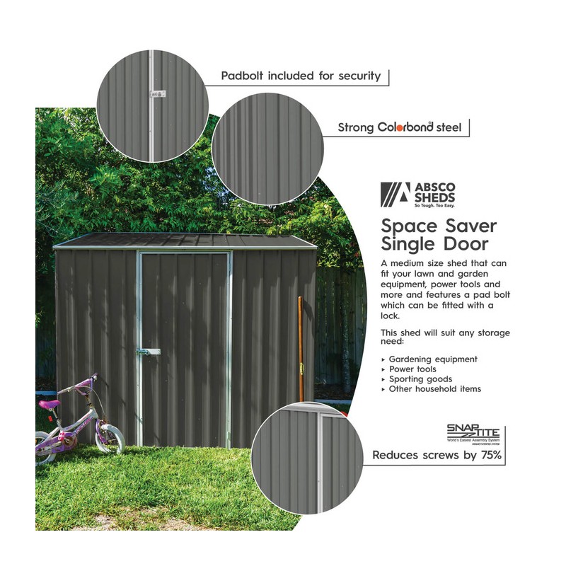 Absco 7.5' x 5' Single Door Space Saver Metal Garden Shed - Woodland Gray (AB1108)