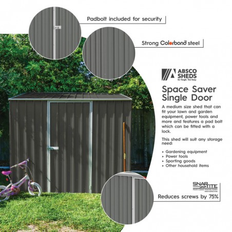 Absco 7.5' x 5' Single Door Space Saver Metal Garden Shed - Woodland Gray (AB1108)