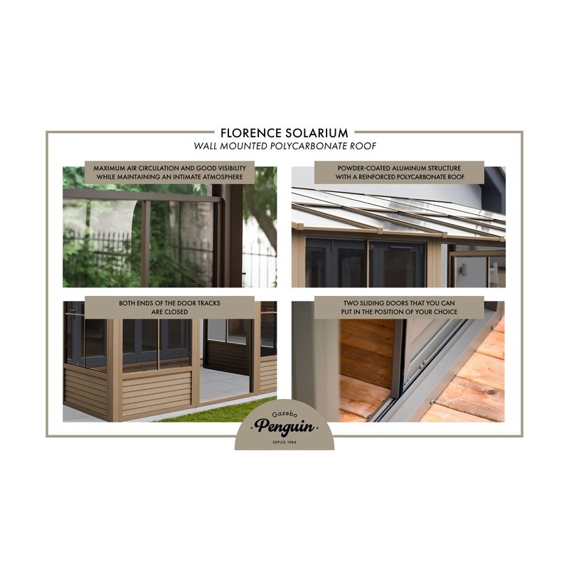 Gazebo Penguin Florence - Wall Mounted Solarium 8x12 Polycarbonate Roof - Sand (W1207-12)