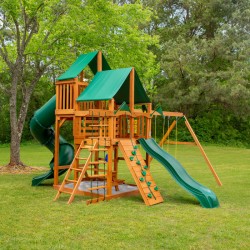 Gorilla Great Skye I Cedar Wood Swing w/ Deluxe Green Vinyl Canopy (01-0030-AP-1)