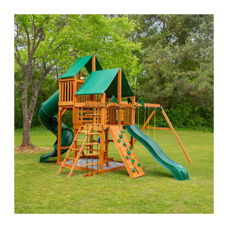 Gorilla Great Skye I Cedar Wood Swing w/ Deluxe Green Vinyl Canopy (01-0030-AP-1)
