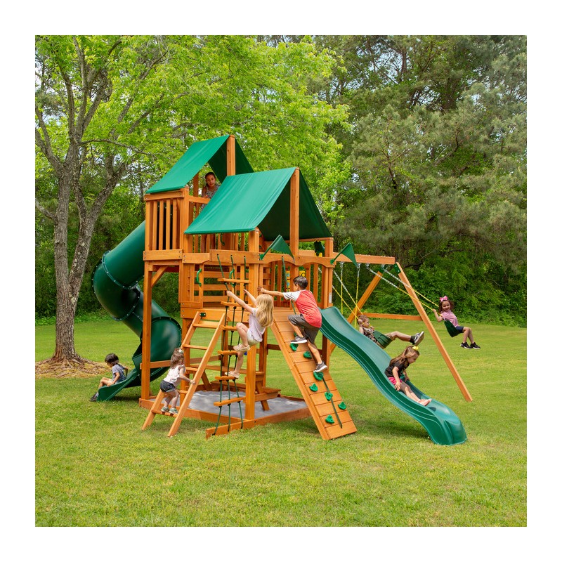 Gorilla Great Skye I Cedar Wood Swing w/ Deluxe Green Vinyl Canopy (01-0030-AP-1)